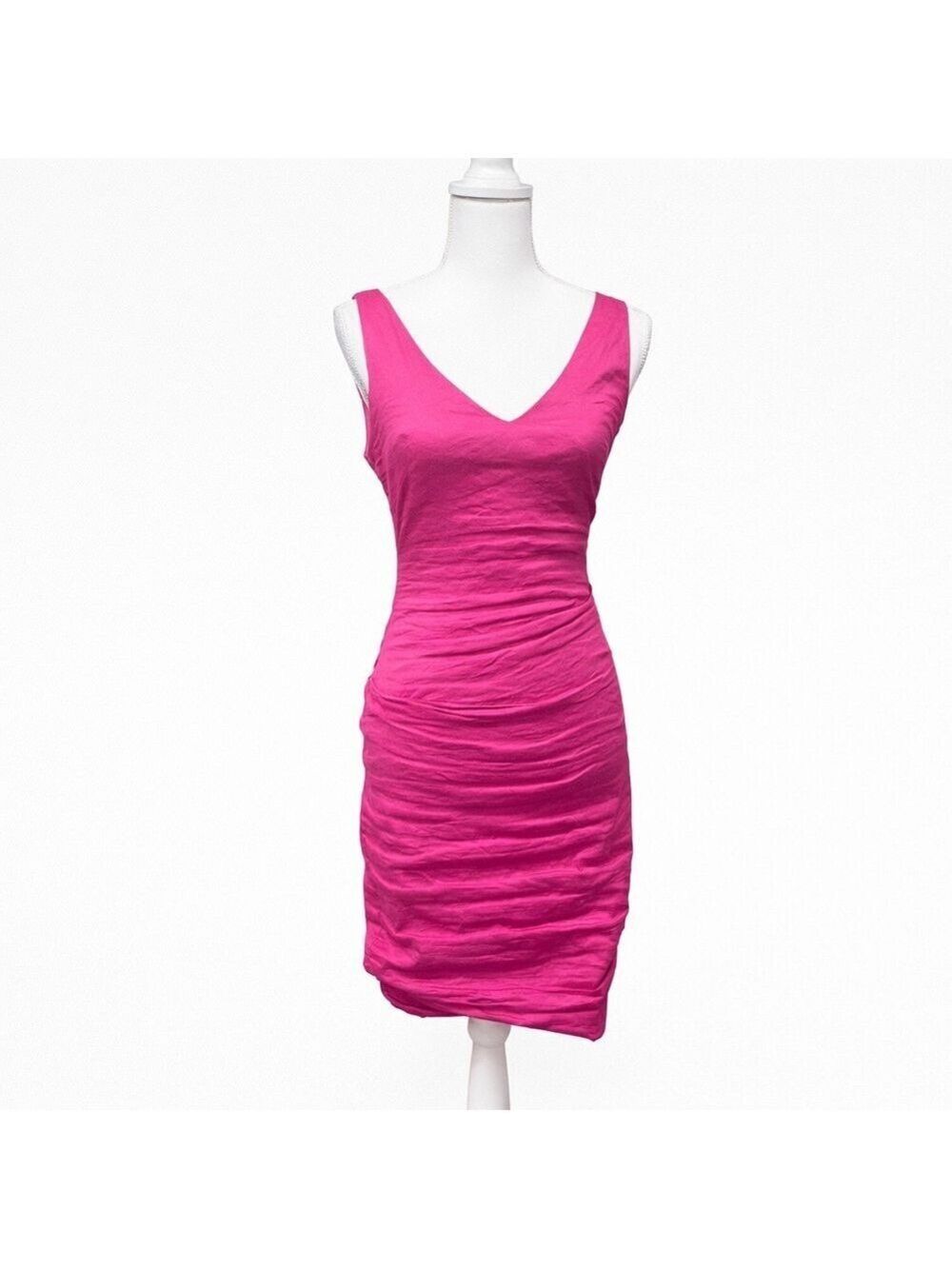 Nicole Miller Artelier Hot Pink Ruched Cocktail Dress Size 4 Bodycon Party